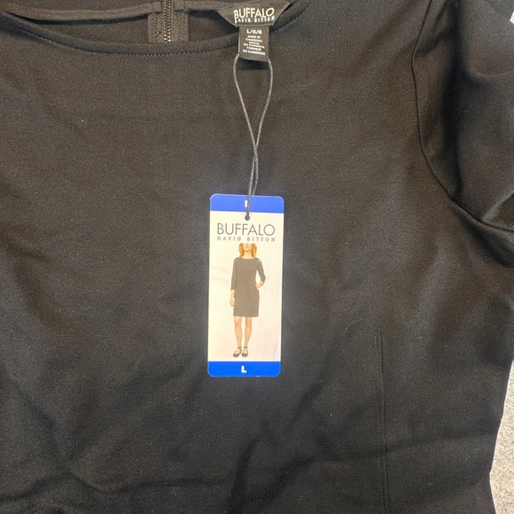 Buffalo David Bitton Luxe Ponte Dress Womens Large Black 3/4 Sleeve Pockets NEW - Picture 6 of 9